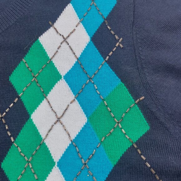 Lane Bryant Navy Blue Cardigan Sweater Size 18/20 3X Argyle Print Button Front - Picture 3 of 6